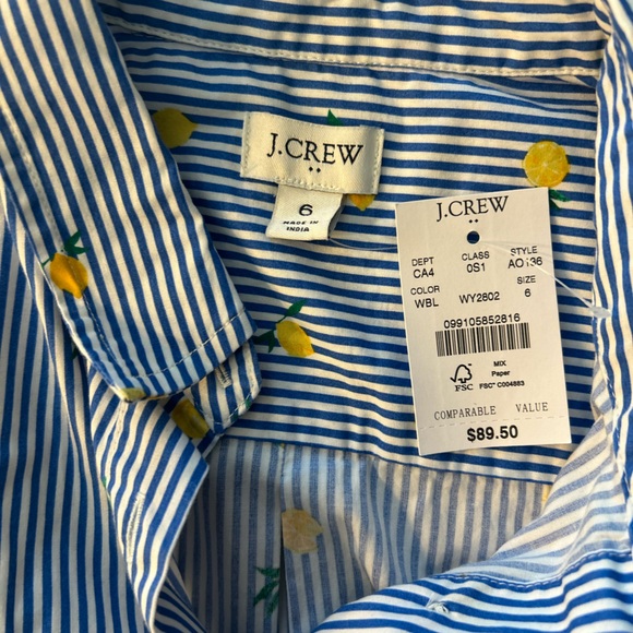 NWT J. Crew Lemon Print Sleeveless Tie-Waist Shirtdress size 6 - Picture 2 of 2